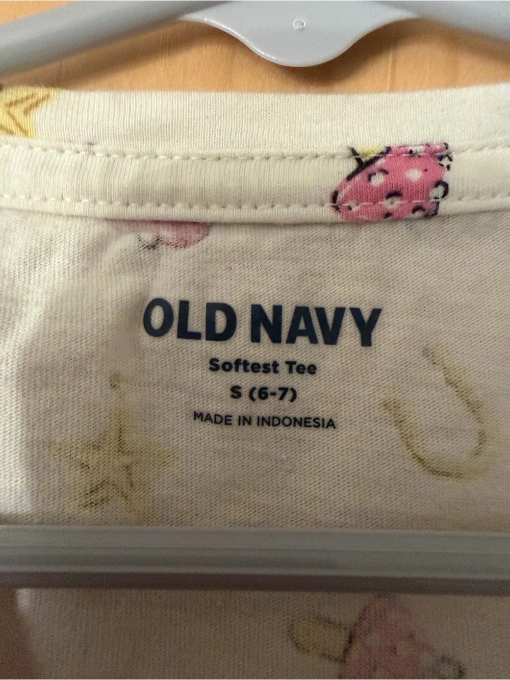 Old Navy Cream Long-Sleeve Tee with Small Red, Yellow & Blue Motifs
